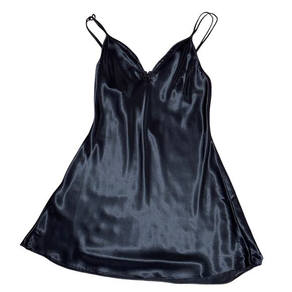 Vintage Val Mode Lingerie Black Satin Slip Dress - Size Large - Picture 1 of 3